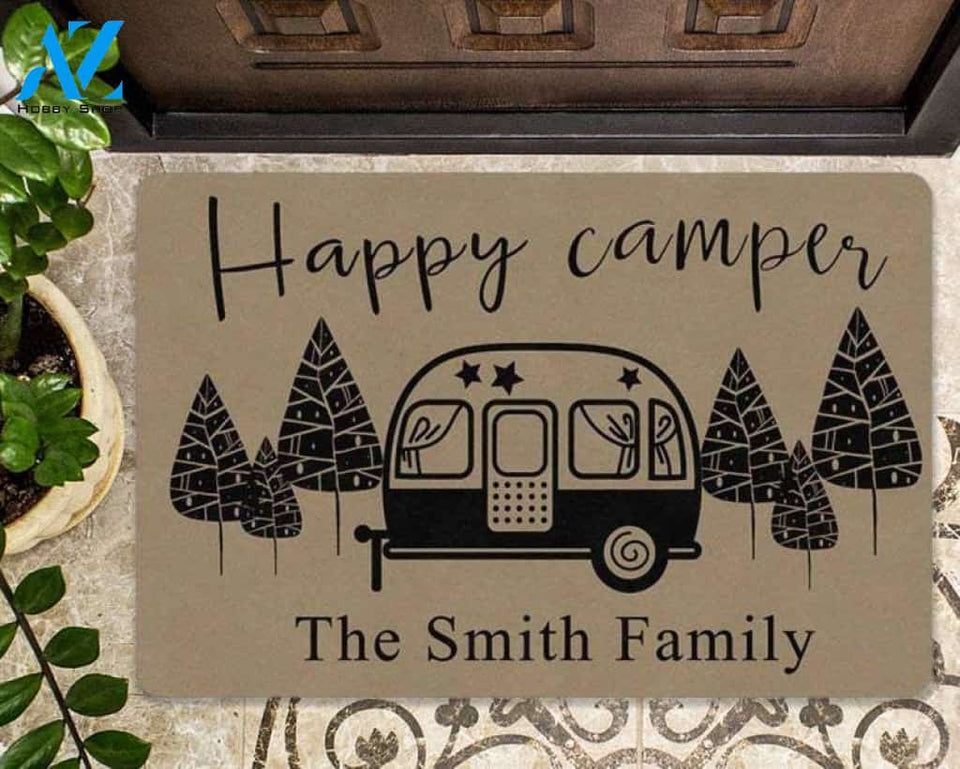 Happy camping doormat, Personalized Camper Doormat, Housewarming Gift for friend, Personalized door mat, Custom welcome mat, Camper mat