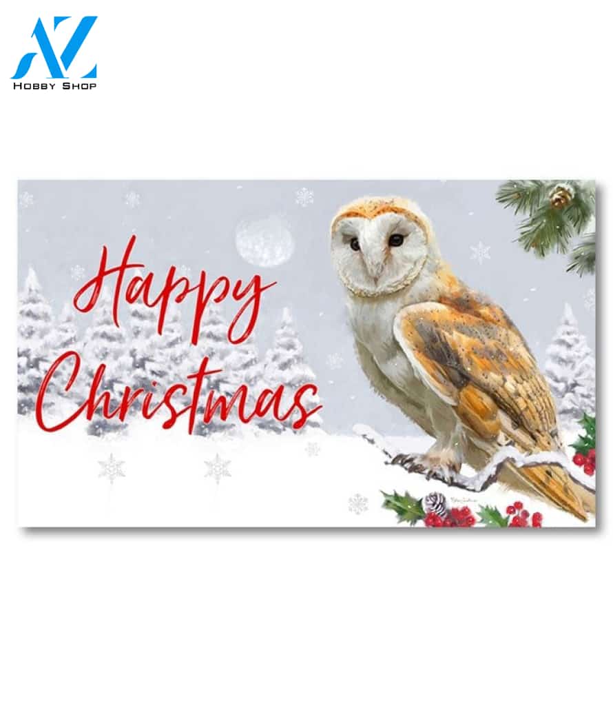Happy Christmas Owl Doormat - 18" x 30"