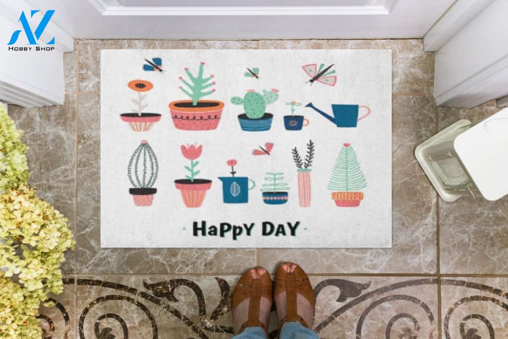 Happy Day Doormat Welcome Mat Housewarming Gift Home Decor Funny Doormat Gift For Plants Lovers Gift For Friend Birthday Gift