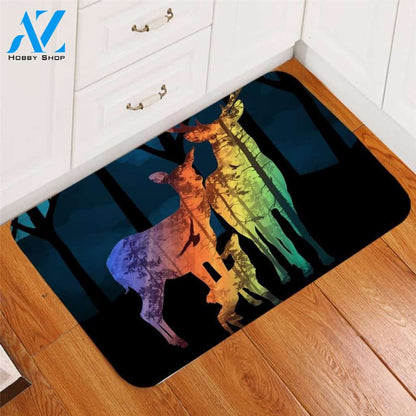 Happy Deer Family Printed Doormat Home Decor