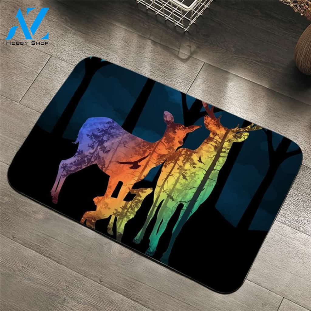 Happy Deer Family Printed Doormat Home Decor