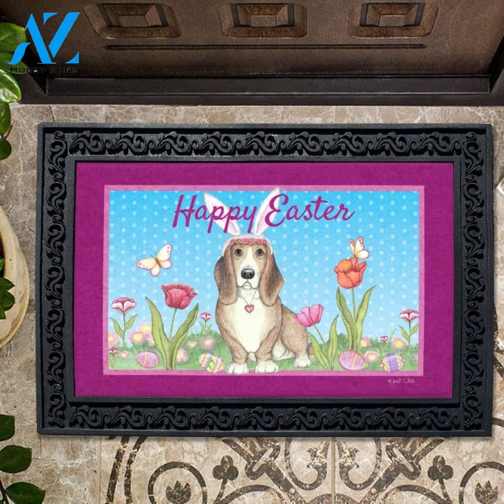 Happy Easter Basset with Ears Doormat - 18" x 30"