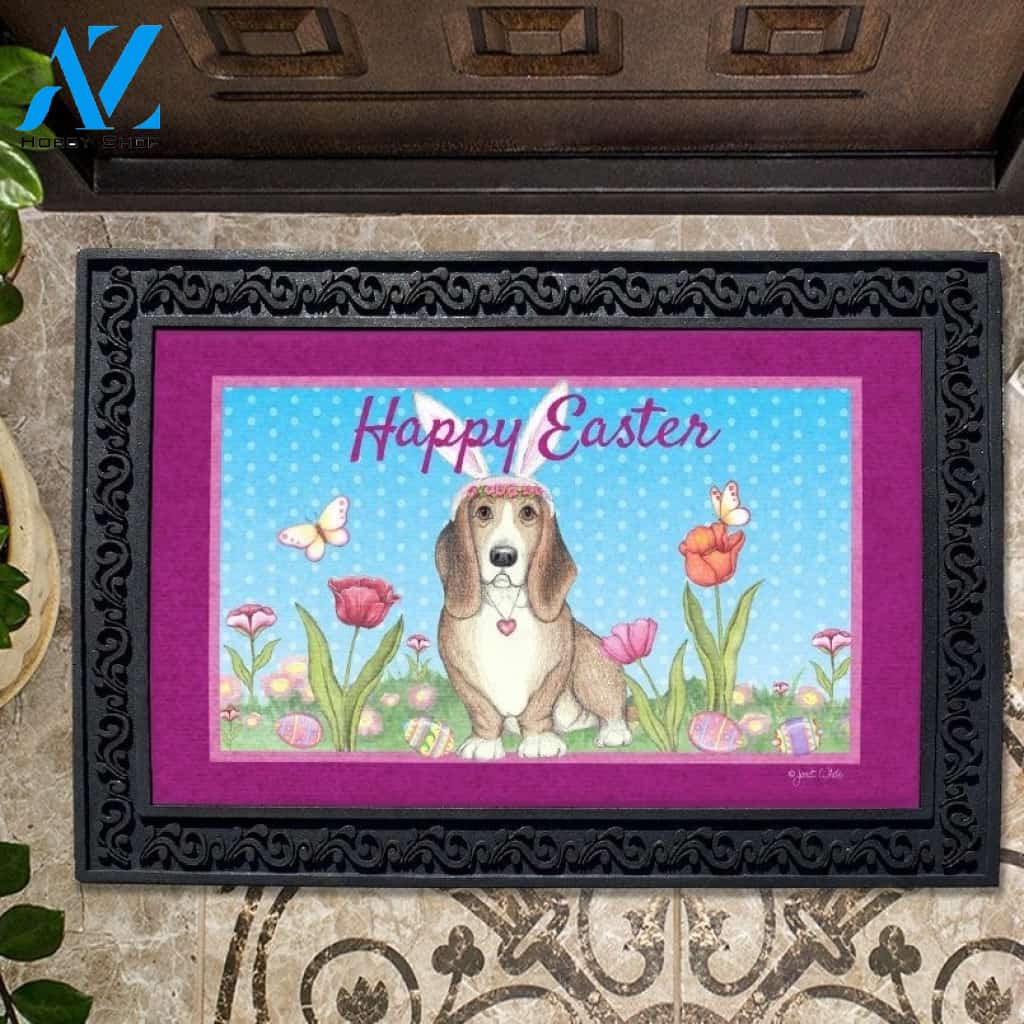 Happy Easter Basset with Ears Doormat - 18" x 30"