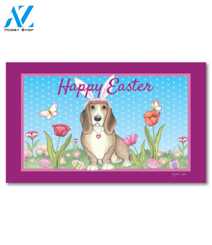 Happy Easter Basset with Ears Doormat - 18" x 30"