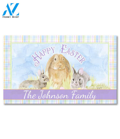 Happy Easter Pastel Bunnies Personalized Doormat - 18" x 30"