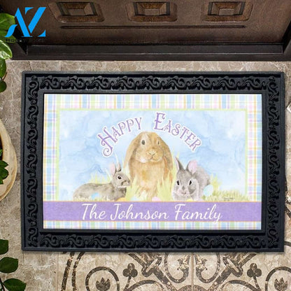 Happy Easter Pastel Bunnies Personalized Doormat - 18" x 30"
