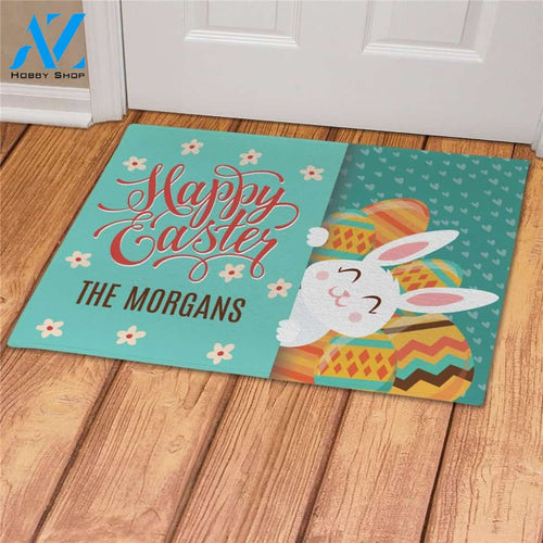 Happy Easter with Bunny Easy Clean Welcome DoorMat | Felt And Rubber | 40x60 cm | 45x75 cm | 60x90 cm | Colorful | DO1608