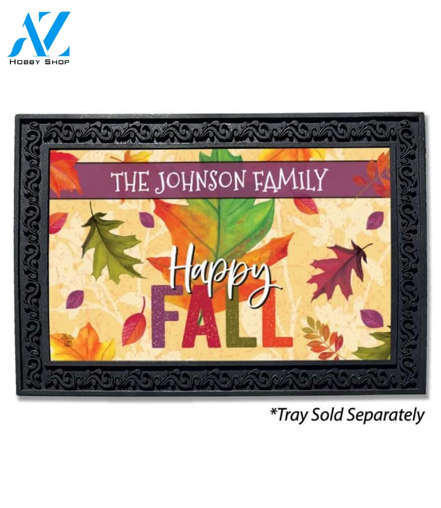 Happy Fall Autumn Leaves Personalized Doormat - 18" x 30"