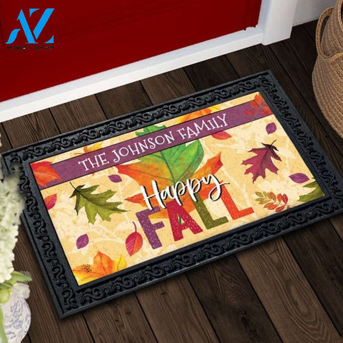 Happy Fall Autumn Leaves Personalized Doormat - 18" x 30"