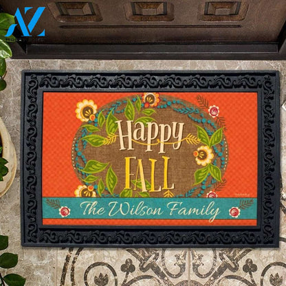 Happy Fall Flowers Personalized Doormat - 18" x 30"