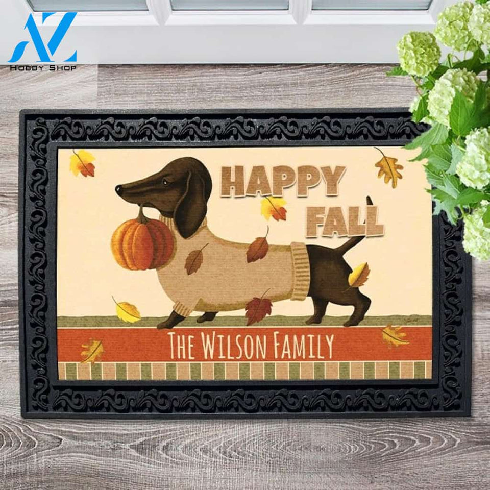 Happy Fall Sweater Dachshund Personalized Doormat - 18" x 30"