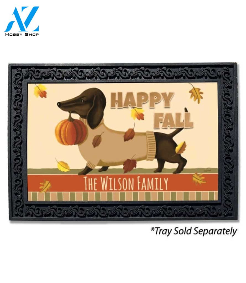 Happy Fall Sweater Dachshund Personalized Doormat - 18" x 30"