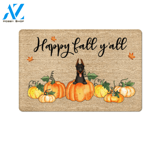 Happy Fall Y'all Dobermann Funny Indoor And Outdoor Doormat Gift For Dog Lovers Decor Warm House Gift Welcome Mat Halloween Decor