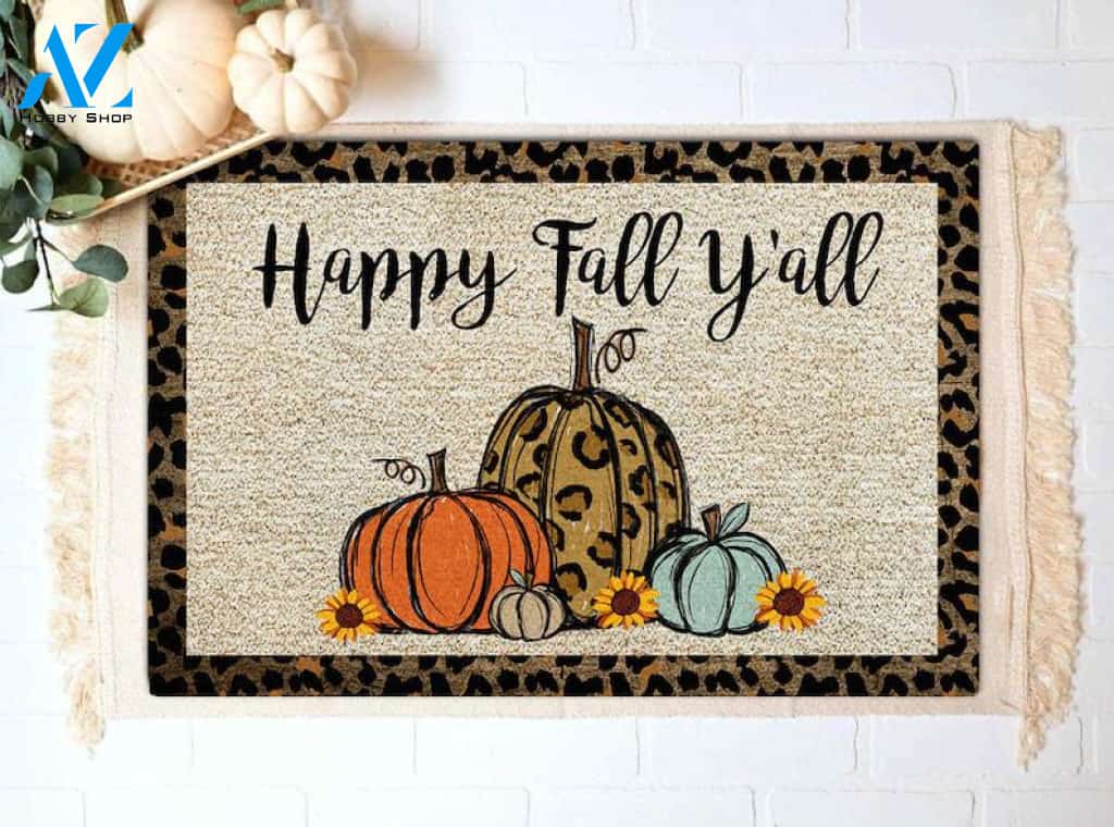 Happy Fall Y'all Doormat Pumpkins Thanksgiving Doormat Welcome Mat Housewarming Gift Home Decor Funny Doormat Gift For Thanksgiving Halloween Christmas