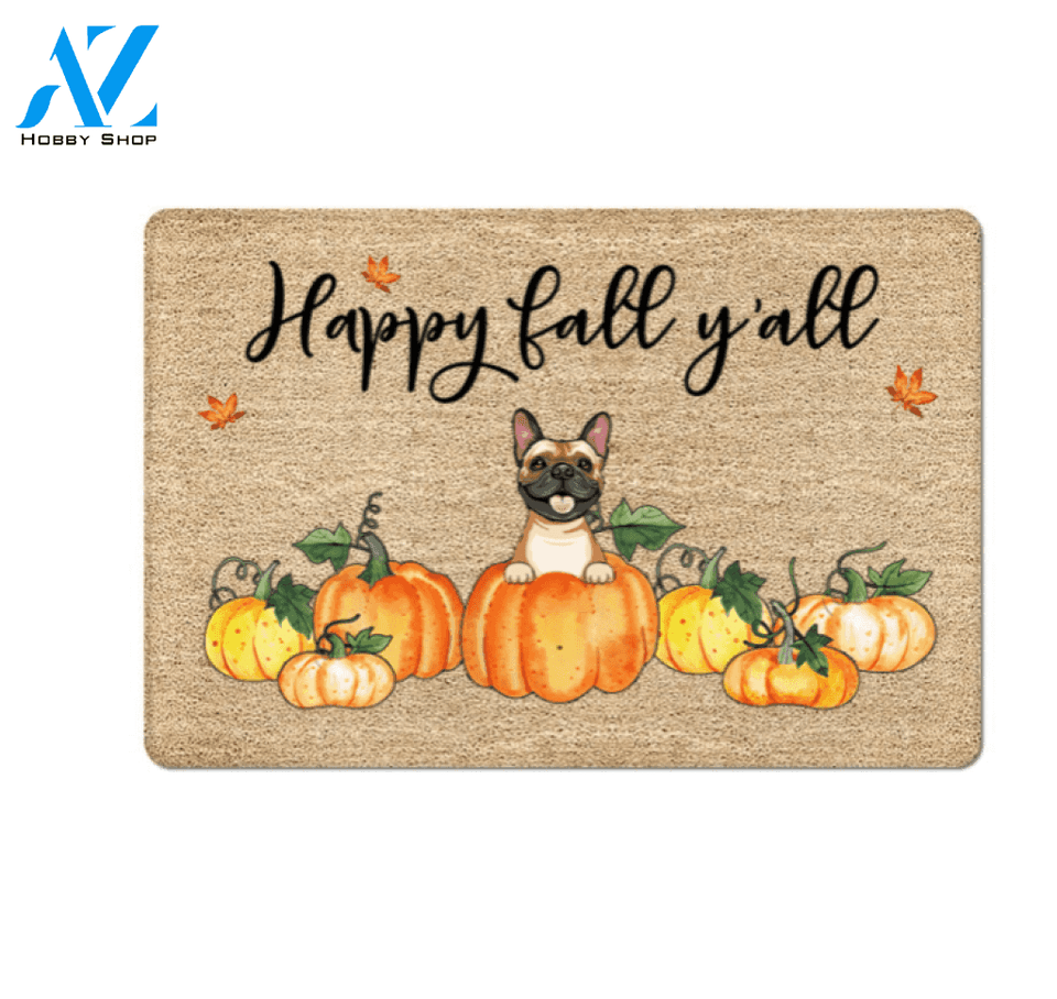 Happy Fall Y'all French Bulldog Funny Indoor And Outdoor Doormat Gift For Dog Lovers Decor Warm House Gift Welcome Mat Halloween Decor