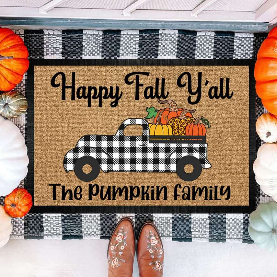 Happy Fall Y'all Old Truck Doormat, Gift For Fall Lover