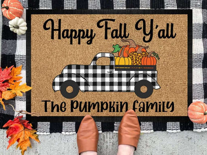 Happy Fall Y'all Old Truck Doormat, Gift For Fall Lover