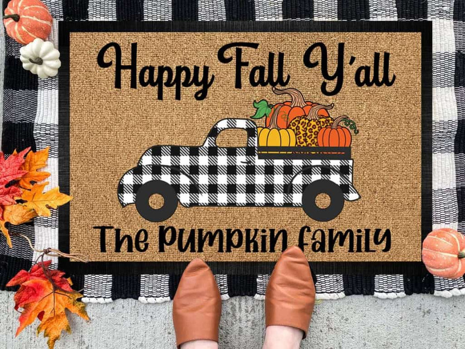 Happy Fall Y'all Old Truck Doormat, Gift For Fall Lover