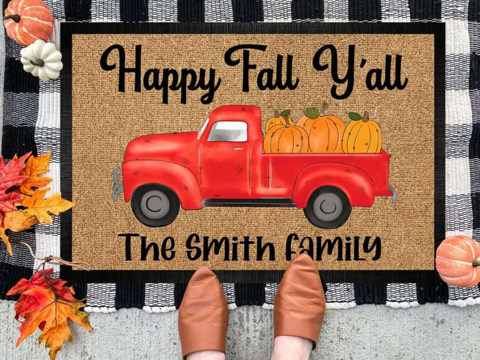 Happy Fall Y'all Old Truck Doormat, Gift For Fall Lover