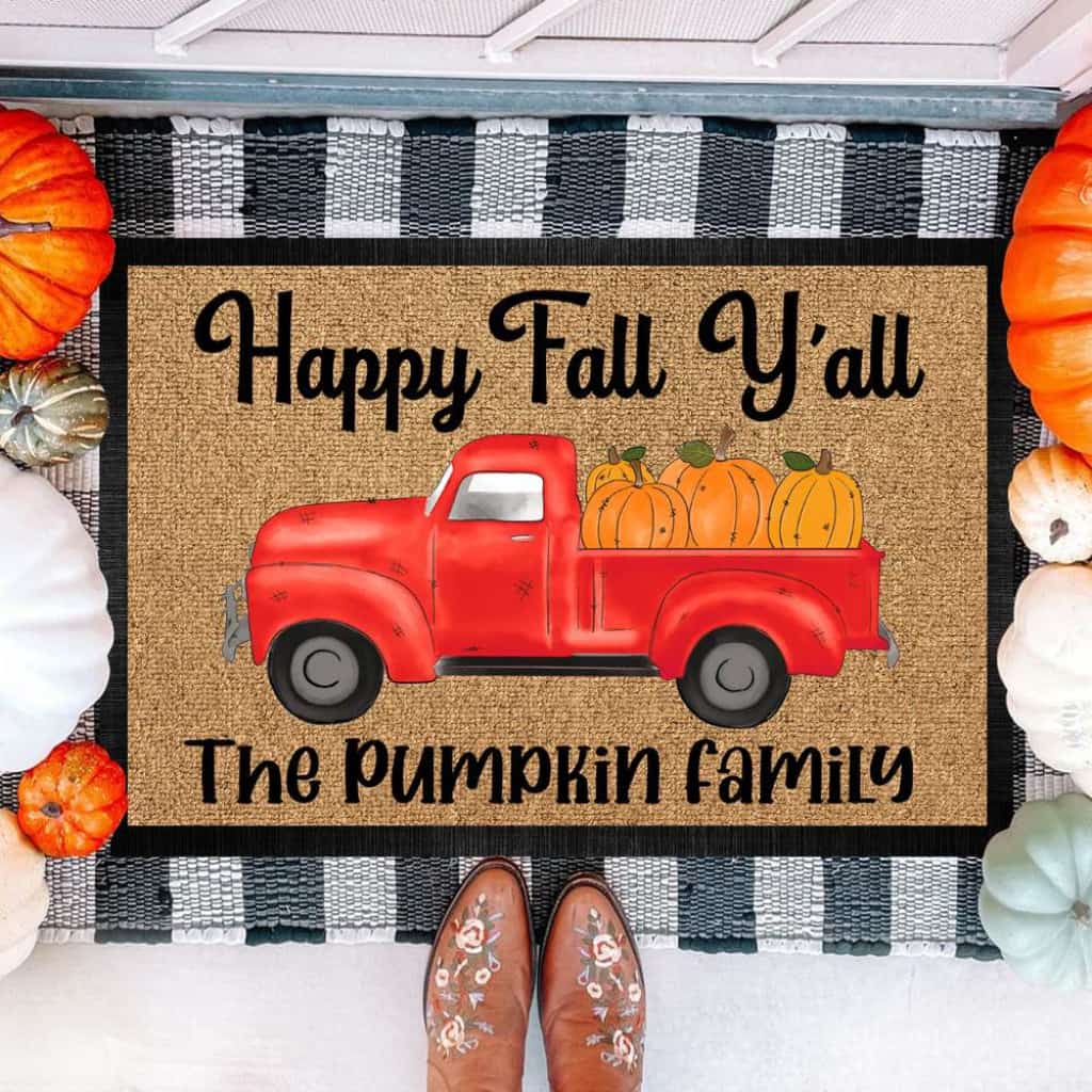 Happy Fall Y'all Old Truck Doormat, Gift For Fall Lover