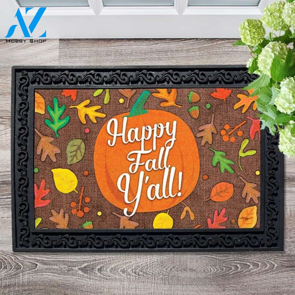 Happy Fall Y'all Pumpkin Doormat - 18" x 30"