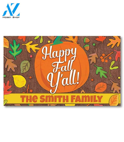 Happy Fall Y'all Pumpkin Personalized Doormat - 18" x 30"
