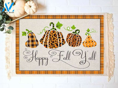 Happy Fall Y'All Pumpkins Doormat Welcome Mat Housewarming Gift Home Decor Funny Doormat Gift For Thanksgiving Halloween Christmas
