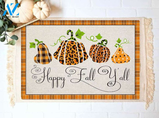 Happy Fall Y'All Pumpkins Doormat Welcome Mat Housewarming Gift Home Decor Funny Doormat Gift For Thanksgiving Halloween Christmas