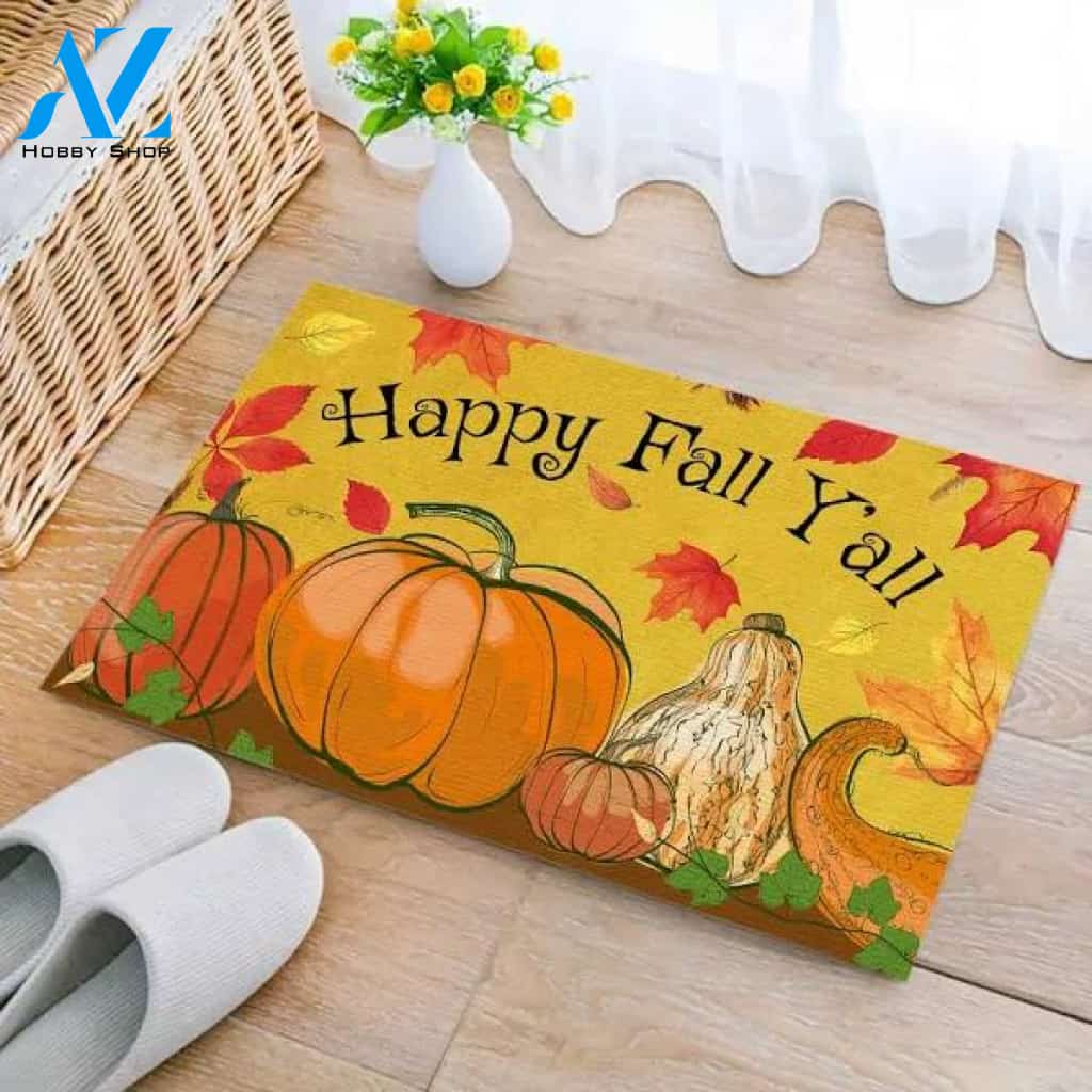 Happy Fall Y'all Pumpkins Thanksgiving Doormat Welcome Mat Housewarming Gift Home Decor Funny Doormat Gift For Thanksgiving Halloween Christmas