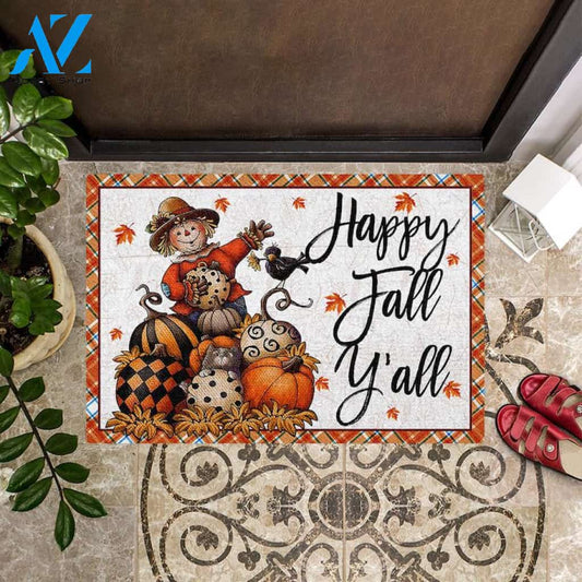 Happy Fall Y'all Scarecrow With Pumpkins Doormat Welcome Mat Housewarming Gift Home Decor Funny Doormat Gift For Thanksgiving Halloween Christmas