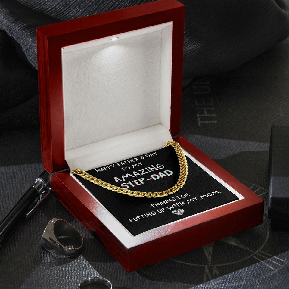 Happy Father's day To My Step Dad Necklace Gift. Cuban Link with Luxury Box from Step Daughter - Bonus Dad Father Gift LX128A