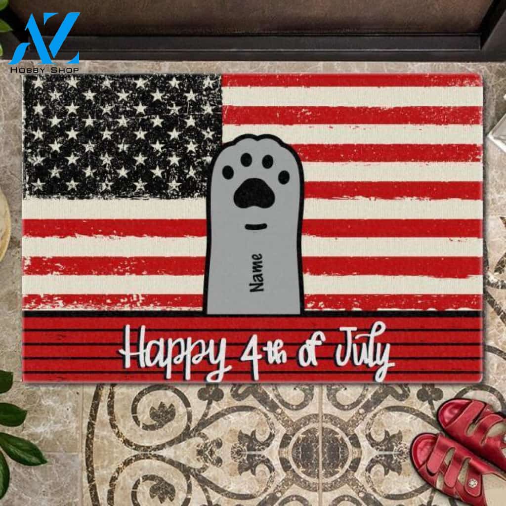 Happy Fourth Of July Cat Paws Customized Doormat | Welcome Mat | House Warming Gift
