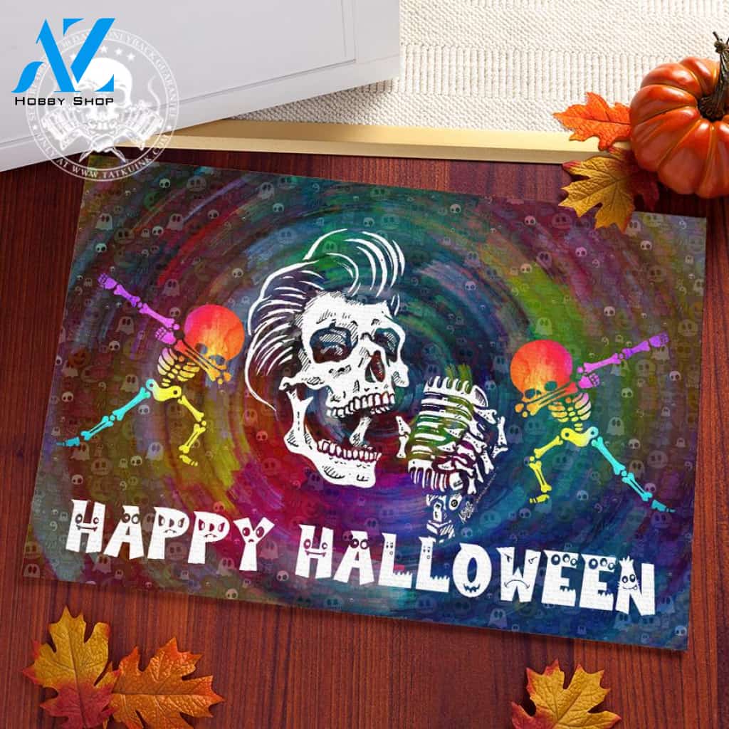 Happy Halloween Band Skull Doormat