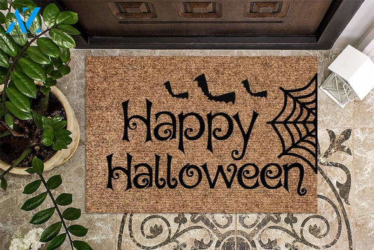 Happy Halloween Bat And Spiderweb Indoor And Outdoor Doormat Warm House Gift Welcome Mat Birthday Gift Halloween Decor