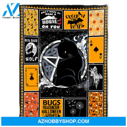 Happy Halloween Blanket, Fleece Blanket, Big Dad Wolf, Gift Home Decor Bedding Couch Sofa Soft And Comfy Cozy