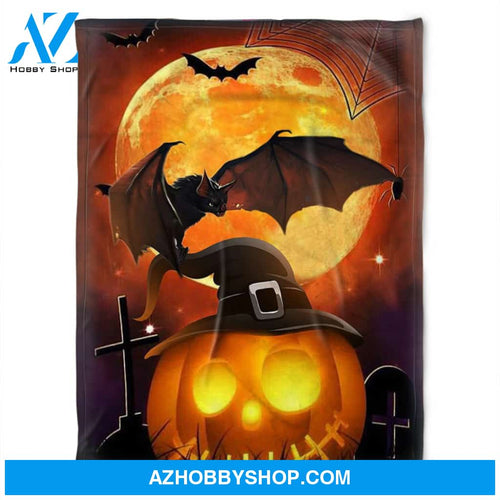 Happy Halloween Blanket, Fleece Blanket,Pumpkin And Bat, Gift Home Decor Bedding Couch Sofa Soft and Comfy Cozy