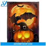 Happy Halloween Blanket, Fleece Blanket,Pumpkin And Bat, Gift Home Decor Bedding Couch Sofa Soft and Comfy Cozy