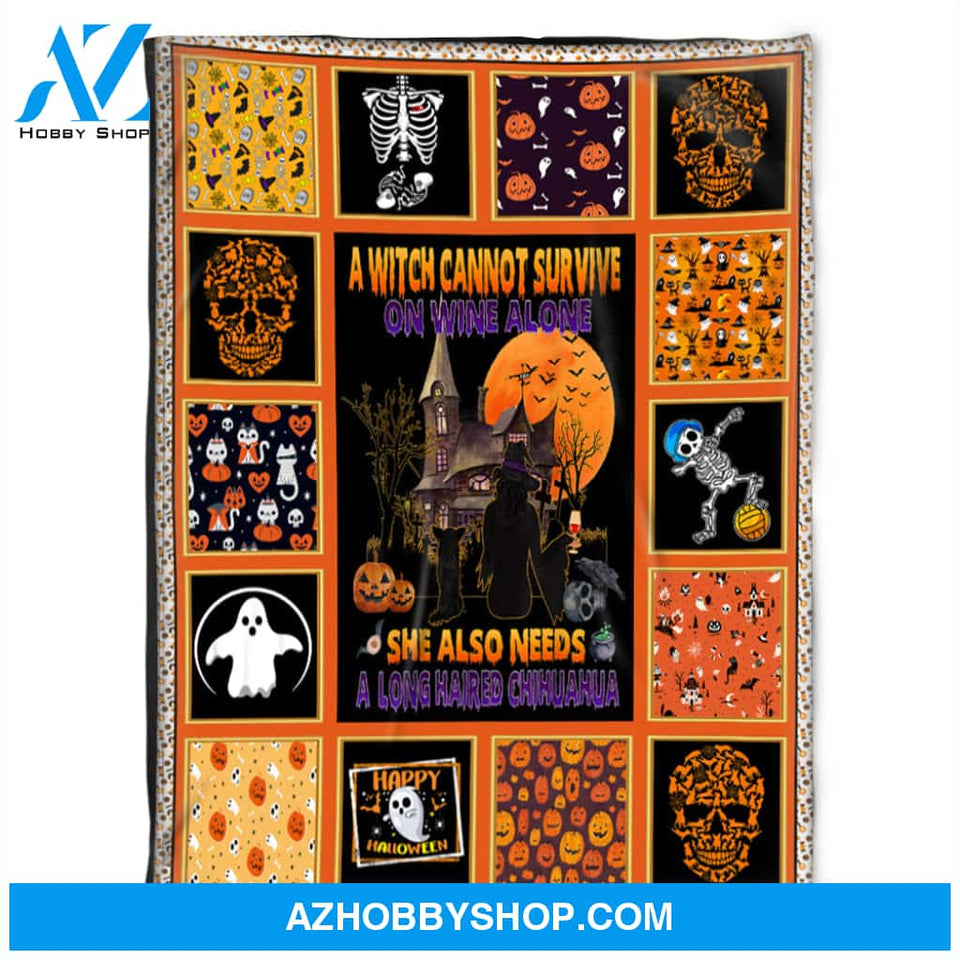 Happy Halloween Blanket, Fleece Blanket, She Also Needs A Long Haired Chihuahua, Gift Home Decor Bedding Couch Sofa Soft and Comfy Cozy