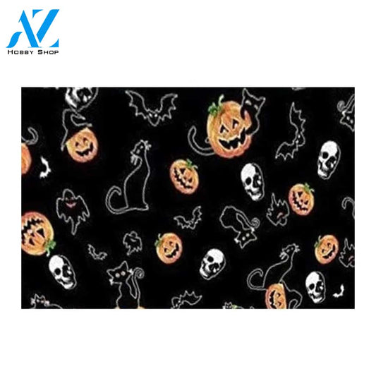 Happy Halloween Cat, Skull, Whoreson And Pumpkin Doormat Warm House Gift Welcome Mat Gift for Friend Family