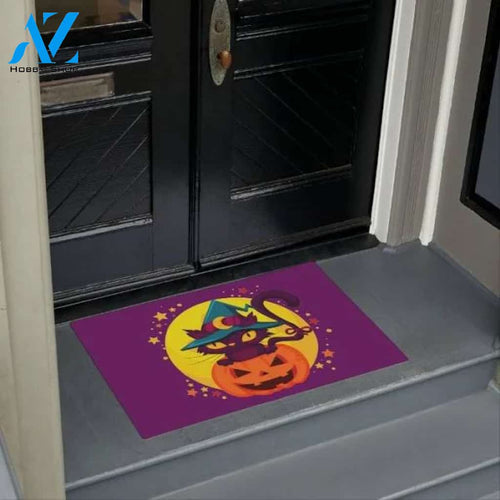 Happy Halloween Cute Cat & Pumpkin Doormat Welcome Mat House Warming Gift Home Decor Gift For Cat Lovers Funny Doormat Gift Idea