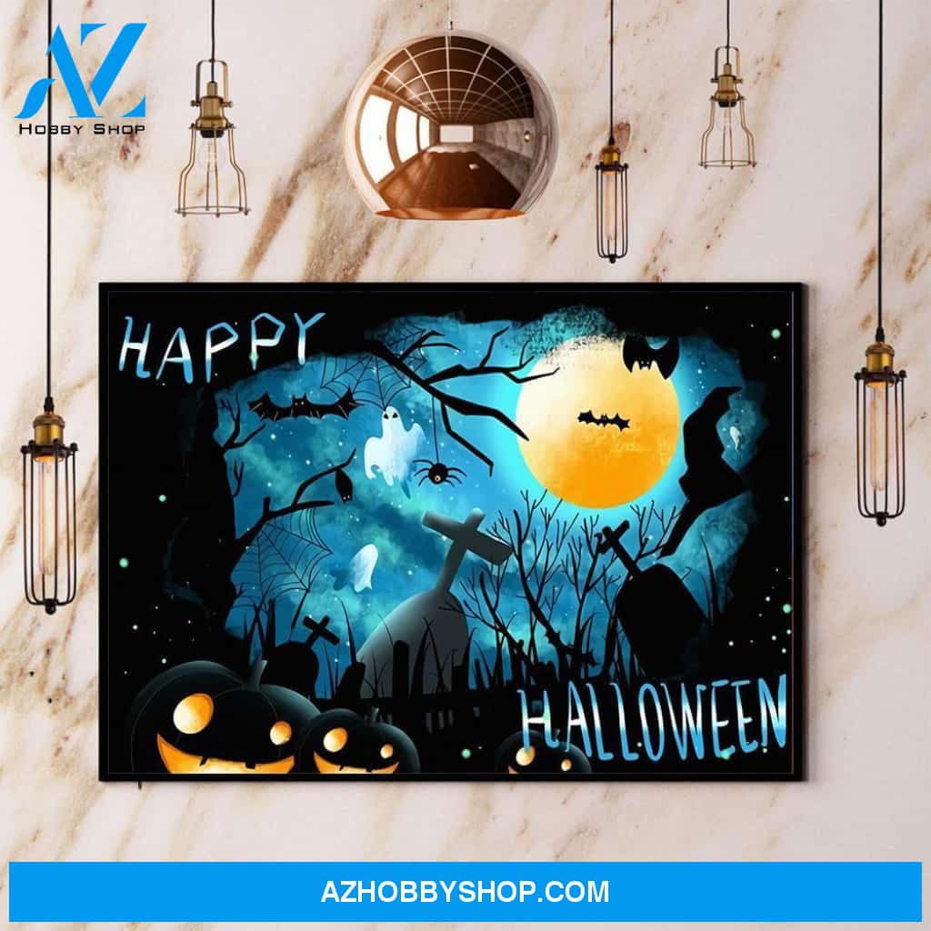 Happy Halloween Forest Spider Ghost Halloween Gift Canvas And Poster, Wall Decor Visual Art