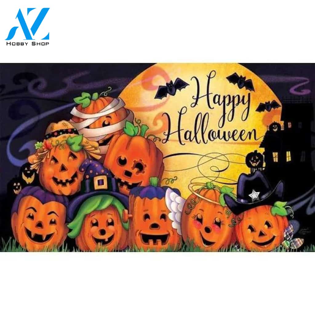 Happy Halloween Jack O' Lantern And Bats Halloween Doormat Indoor and Outdoor Mat Entrance Rug Funny Home Decor Closing Gift Gift for Friend Family Gift Idea