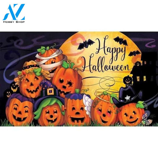 Happy Halloween Jack O' Lantern And Bats Halloween Doormat Indoor and Outdoor Mat Entrance Rug Funny Home Decor Closing Gift Gift for Friend Idea