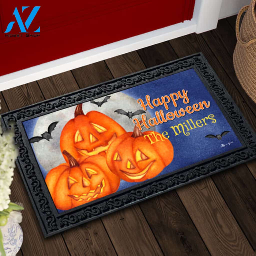 Happy Halloween Jack O'Lanterns Personalized Doormat - 18" x 30"
