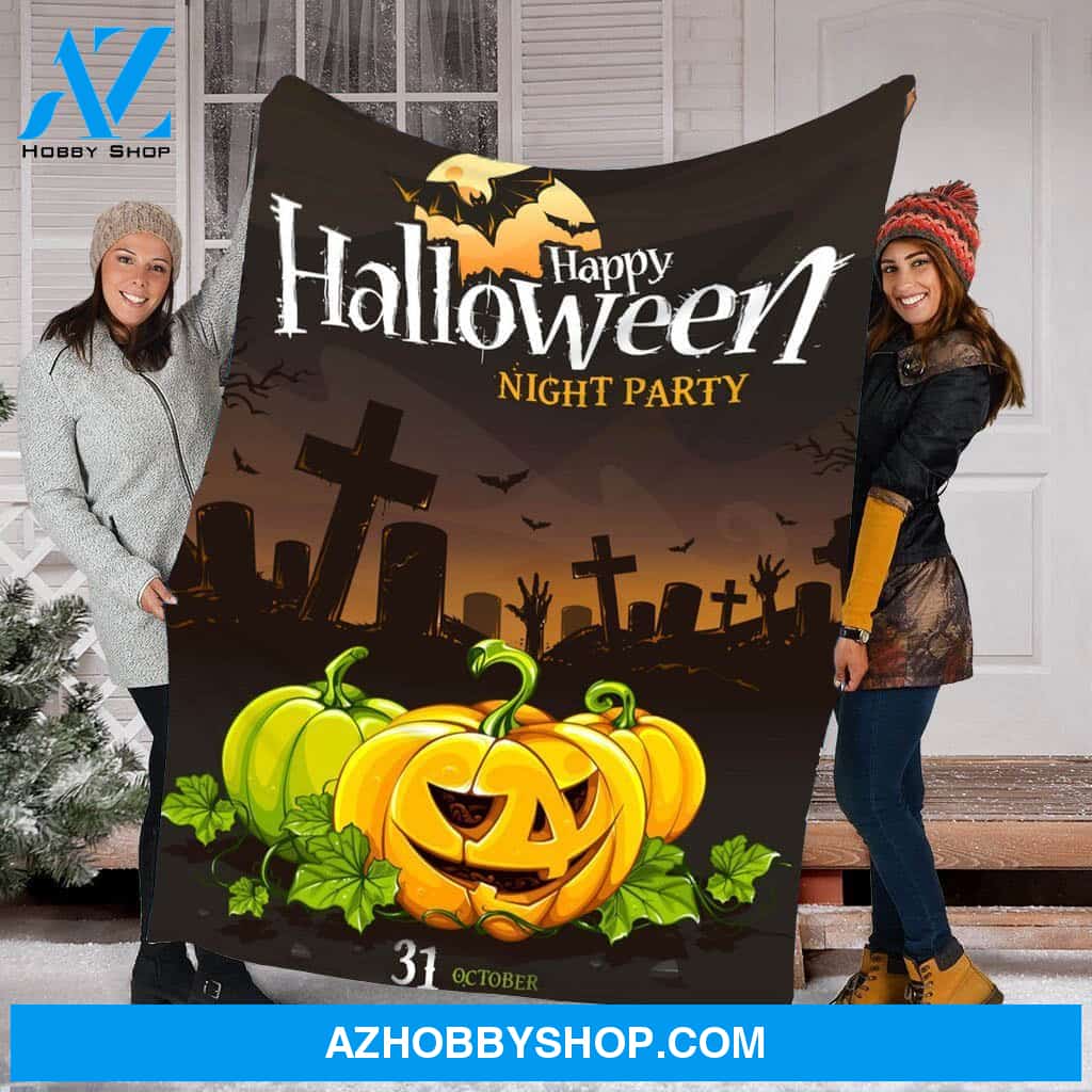Happy Halloween Night Party Gift Fleece Blanket - Sherpa Blanket