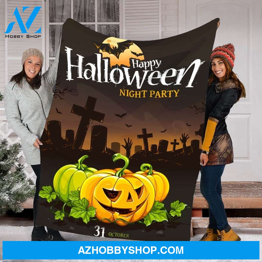 Happy Halloween Night Party Gift Fleece Blanket - Sherpa Blanket