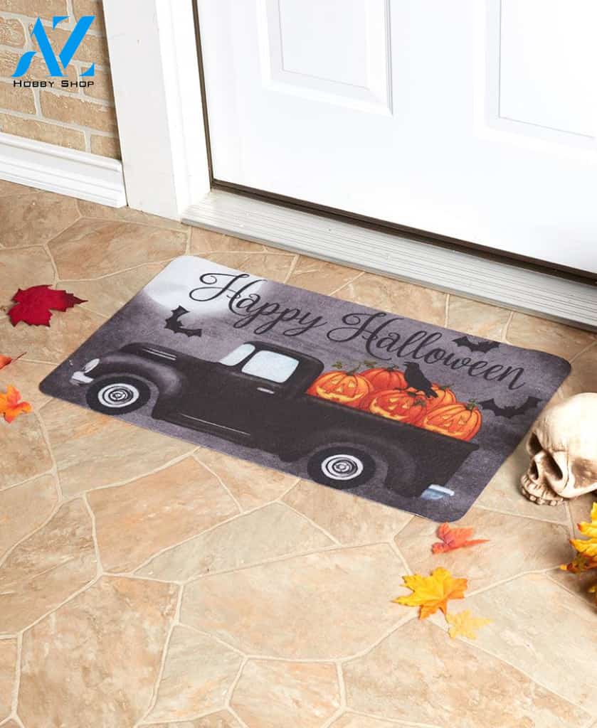 Happy Halloween Pumpkin Truck Vehicle Doormat Indoor And Outdoor Mat Entrance Rug Sweet Home Decor Housewarming Gift Gift for Friend Family Birthday New Home