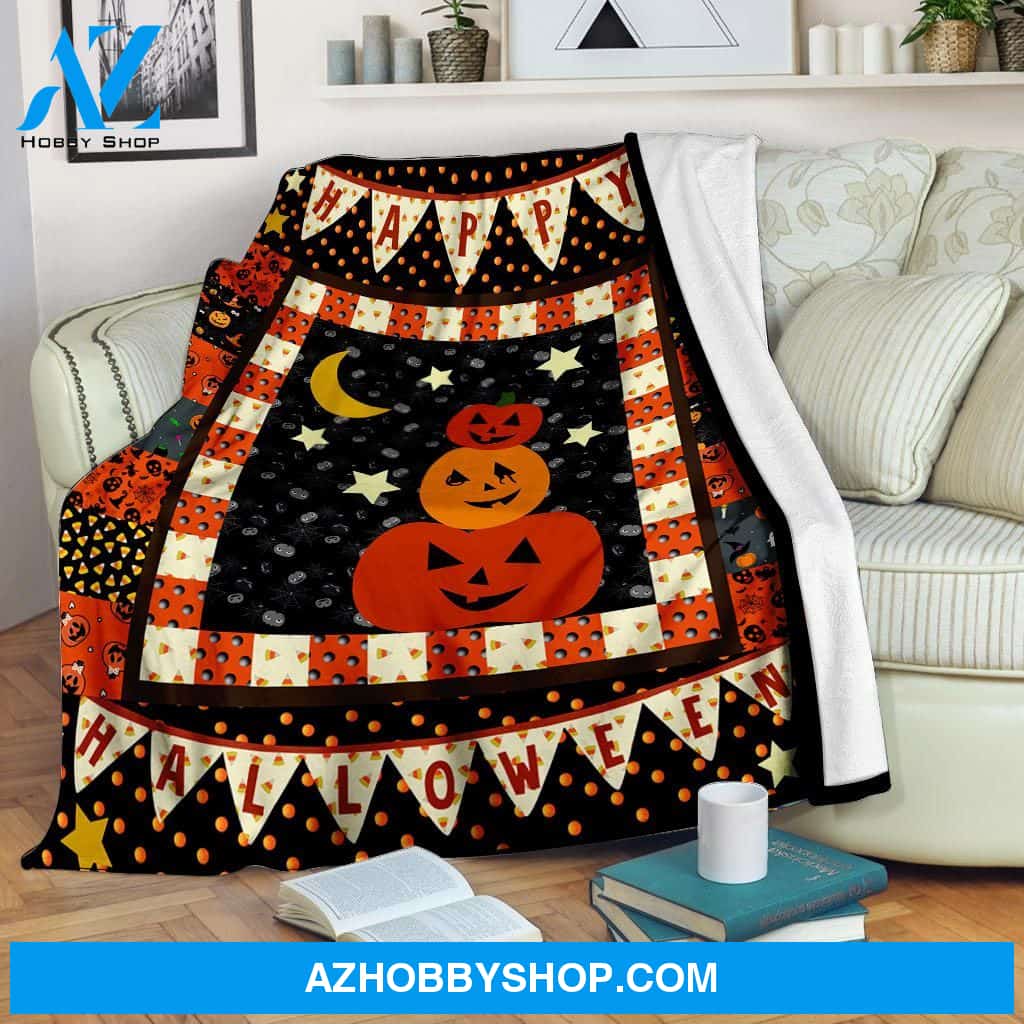 Happy Halloween - Pumpkins Under The Moon Fleece Blanket - Sherpa Blanket