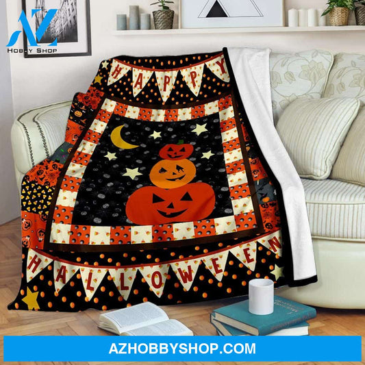 Happy Halloween - Pumpkins Under The Moon Fleece Blanket - Sherpa Blanket