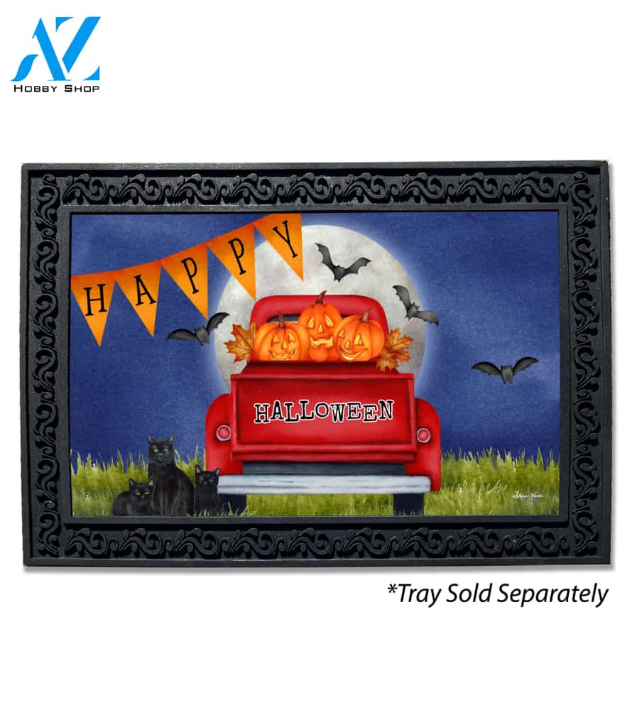 Happy Halloween Red Truck Doormat - 18" x 30"